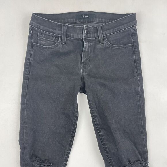 J Brand Black/Gray Denim Low Rise Distressed Crop Skinny Jeans Sz 26 Stretch - Picture 3 of 10